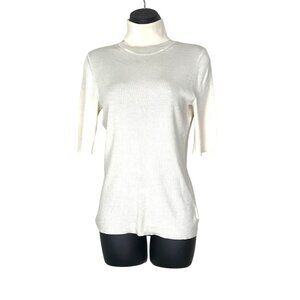 Theory 100% Merino Wool Cream  Ribbed Short Sleeved Turtle Neck Size L